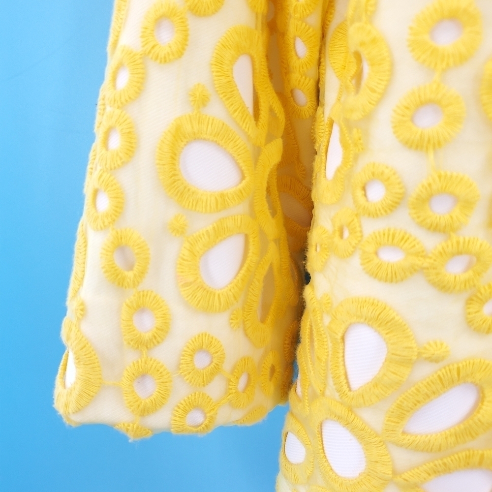 TS white retro jacket yellow crochet overlay 6 - Picture 3 of 15